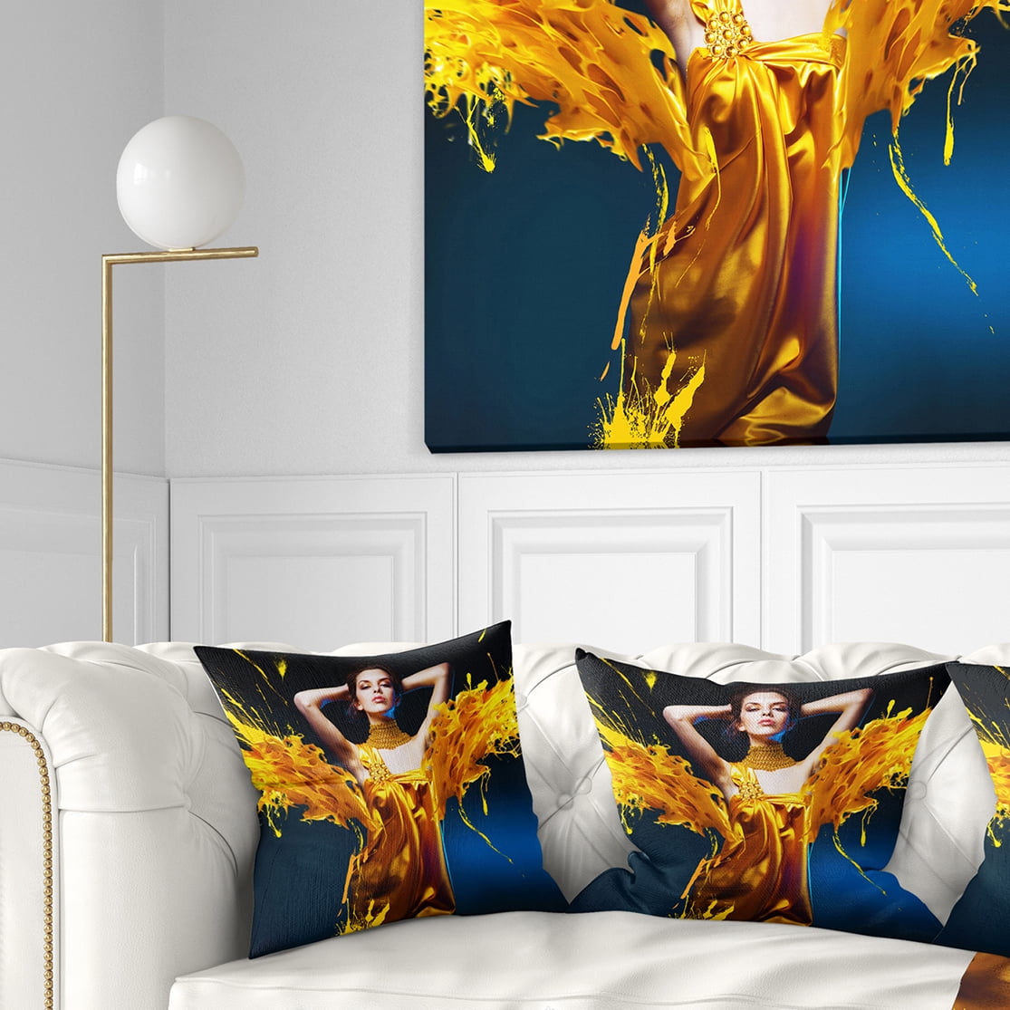 Designart Woman in Yellow with Jewelry - Portrait Throw Pillow - 18x18