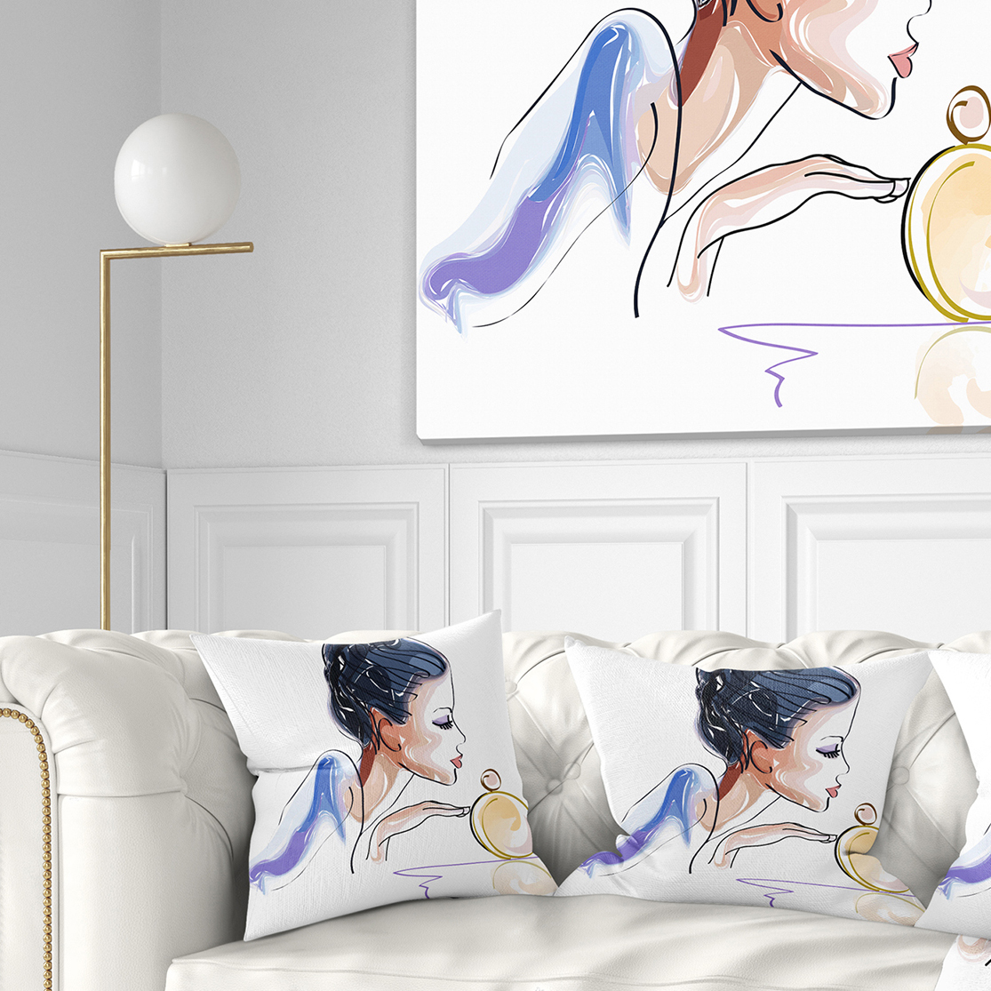 Designart Woman with Bottle of Perfume - Abstract Throw Pillow - 18x18