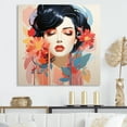 thumbnail image 1 of Designart "Woman with Floral Elements in Henri Matisse Style I" Fashion Wall Art - Glam Black Woman Entryway Wall Art Print, 1 of 6