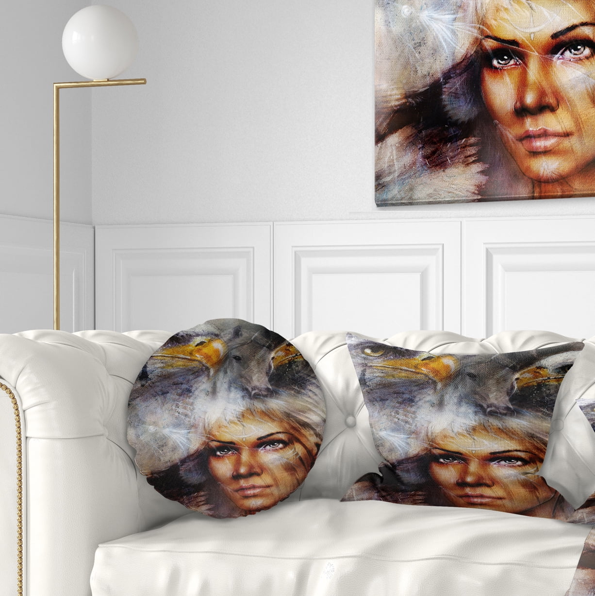 Designart Woman with Flying Eagles - Portrait Throw Pillow - 12x20