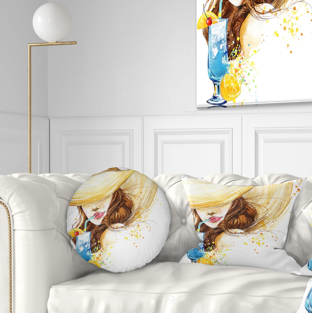 Designart Woman with Fruit Cocktail - Abstract Throw Pillow - 12x20