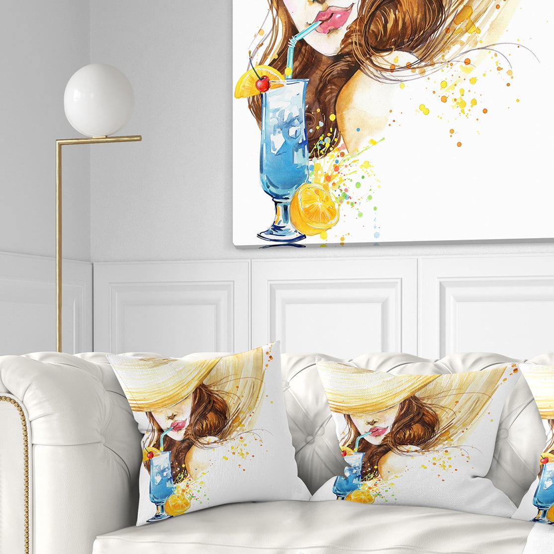 Designart Woman with Fruit Cocktail - Abstract Throw Pillow - 16x16