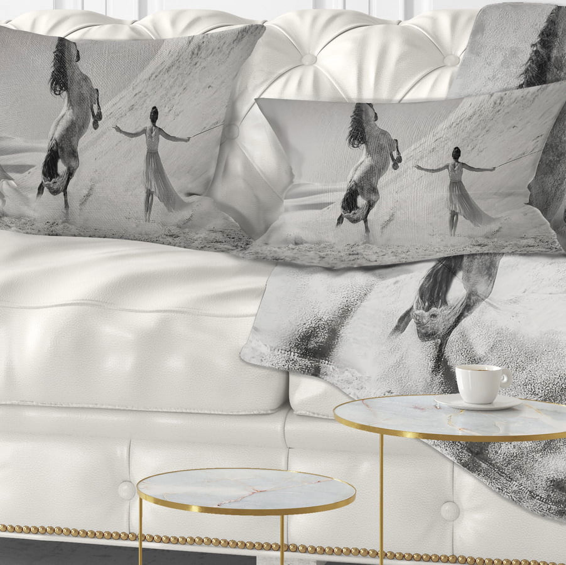 Designart Woman with Majestic Horse - Animal Throw Pillow - 12x20
