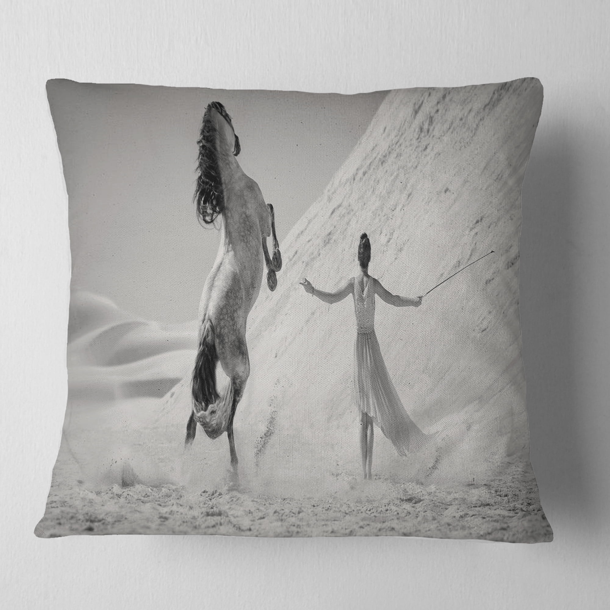 Designart Woman with Majestic Horse - Animal Throw Pillow - 16x16