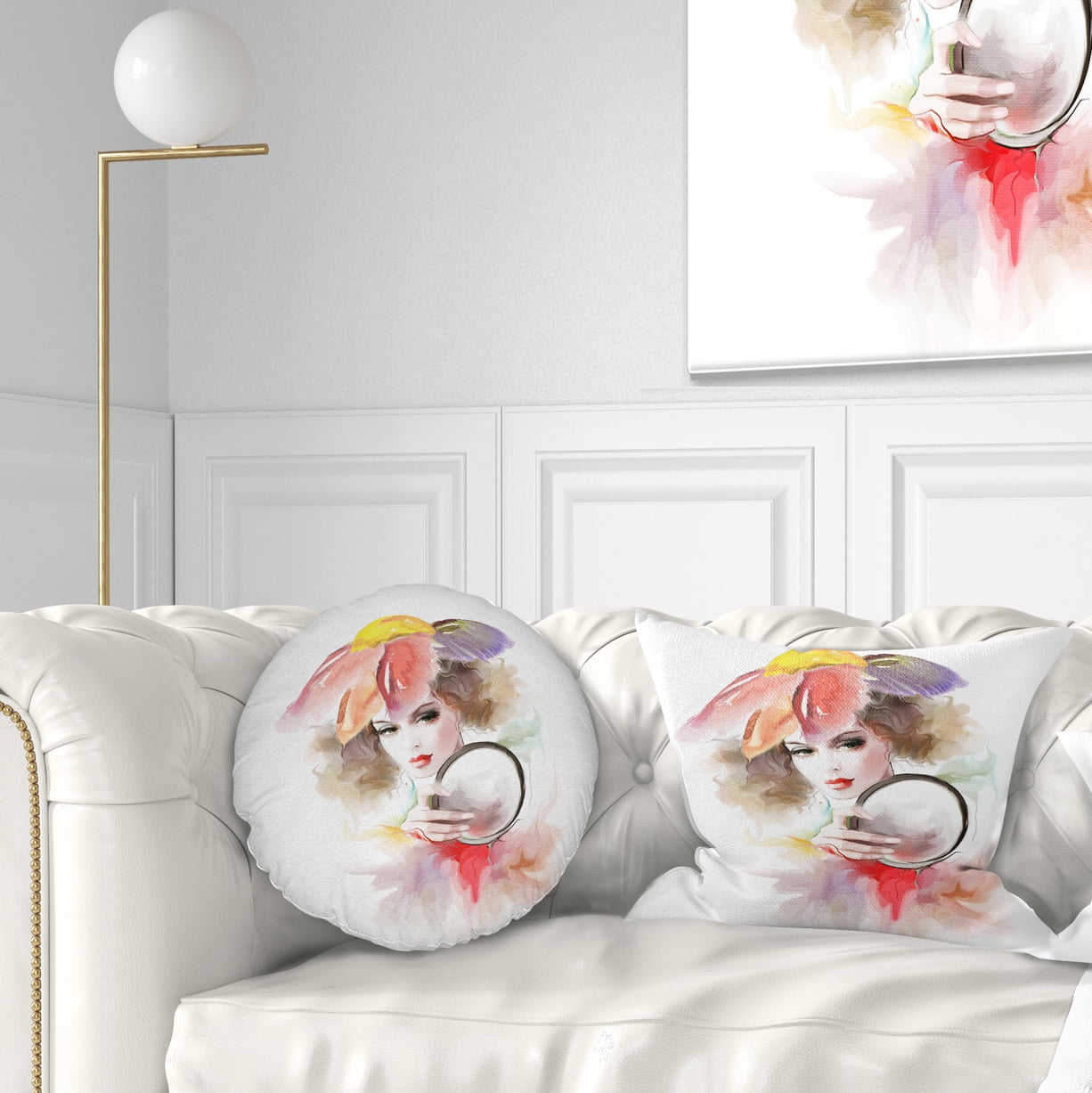 Designart Woman with Mirror - Abstract Throw Pillow - 12x20