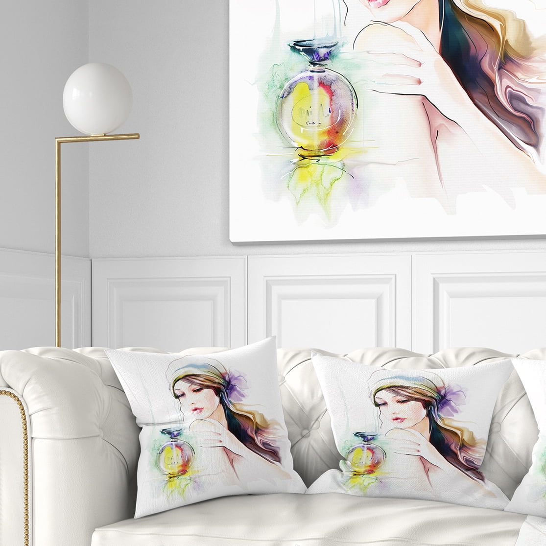 Designart Woman with Perfume Bottle - Portrait Contemporary Throw Pillow - 18x18
