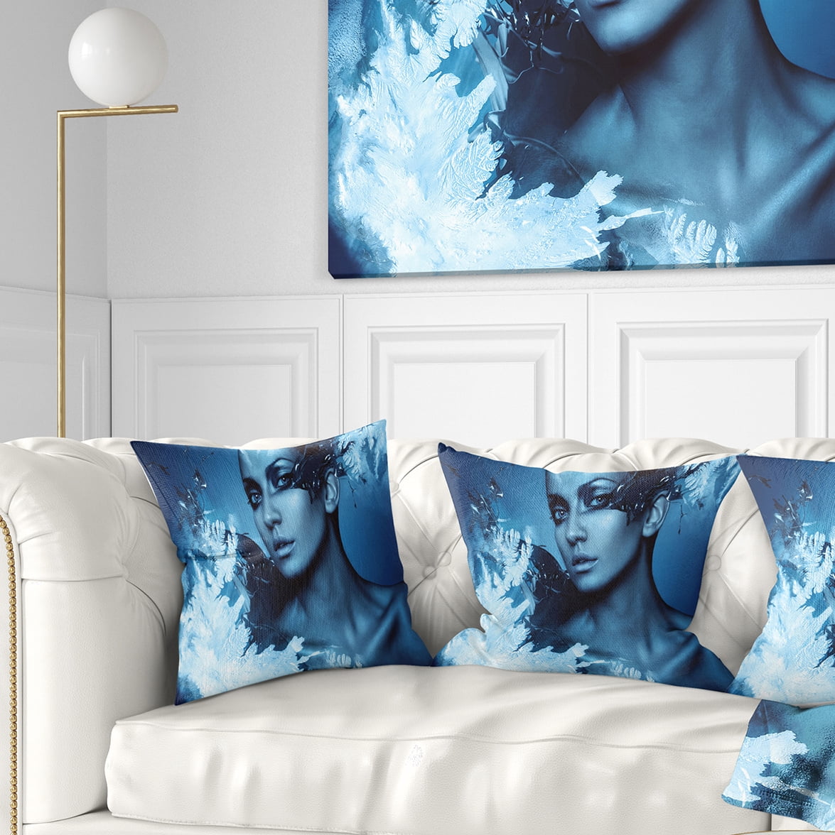 Designart Woman with Snow Splash - Portrait Throw Pillow - 16x16
