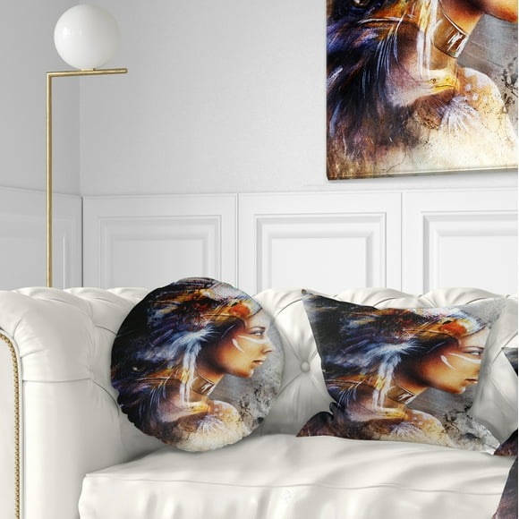 Designart Woman with White Horse Eagles - Indian Throw Pillow - 12x20