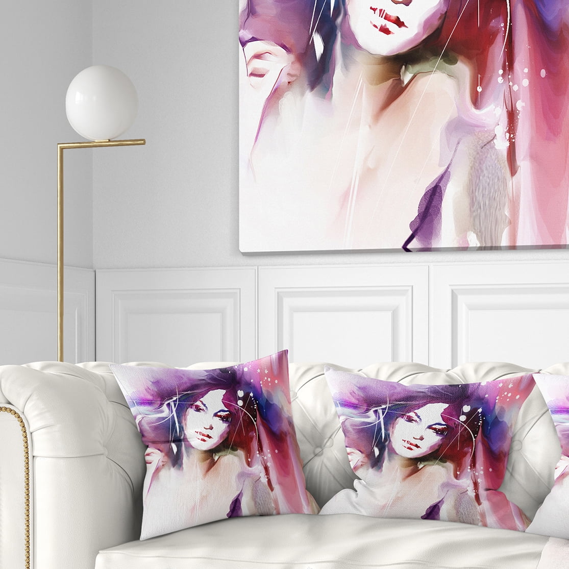 Designart Woman with Wreath - Portrait Contemporary Throw Pillow - 18x18