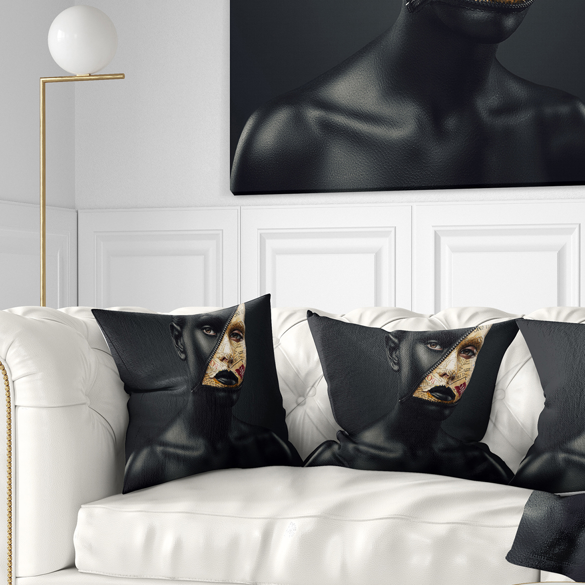 Designart Woman with a Zip on Face - Portrait Throw Pillow - 16x16