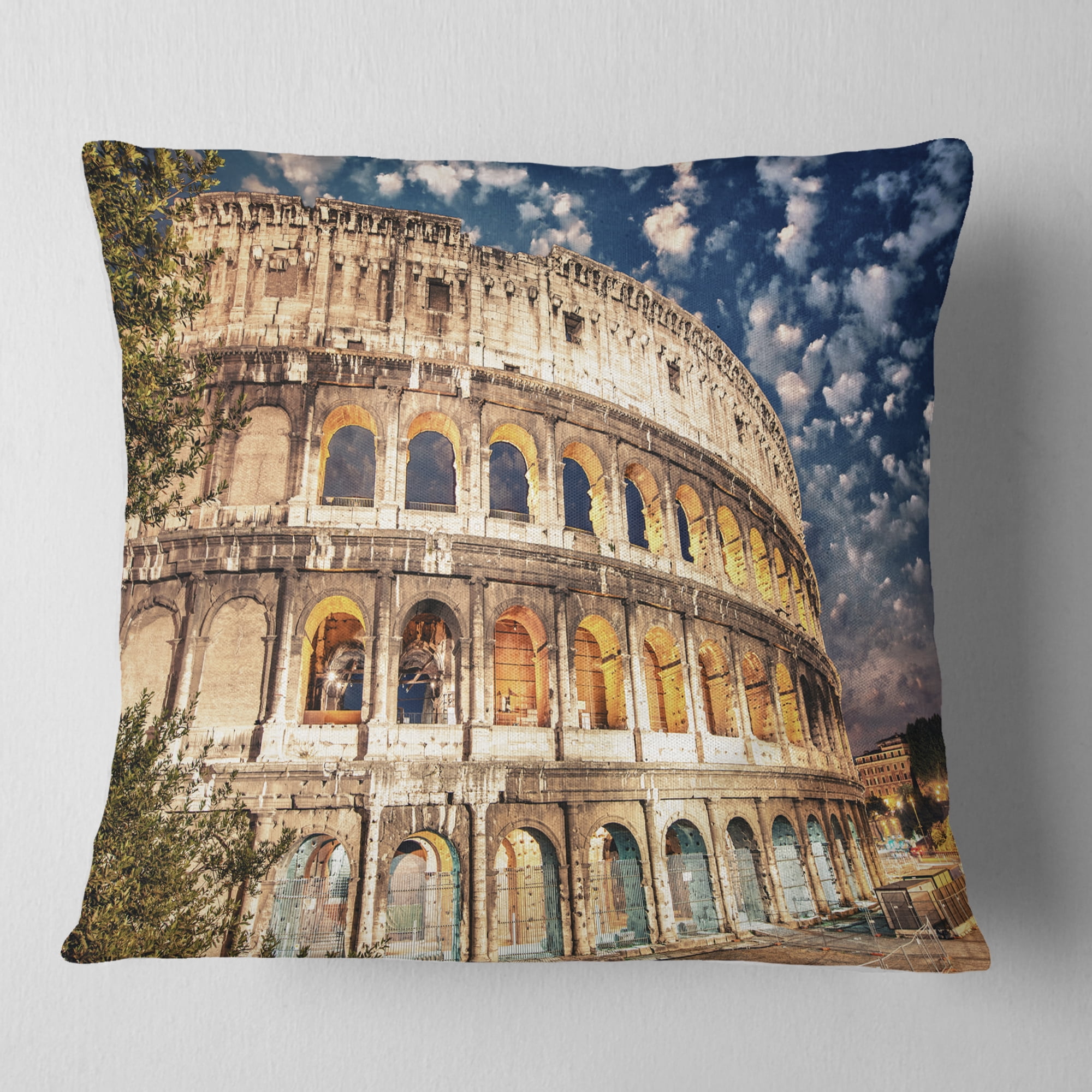 Designart Wonderful Coliseum at Dusk - Landscape Printed Throw Pillow - 16x16