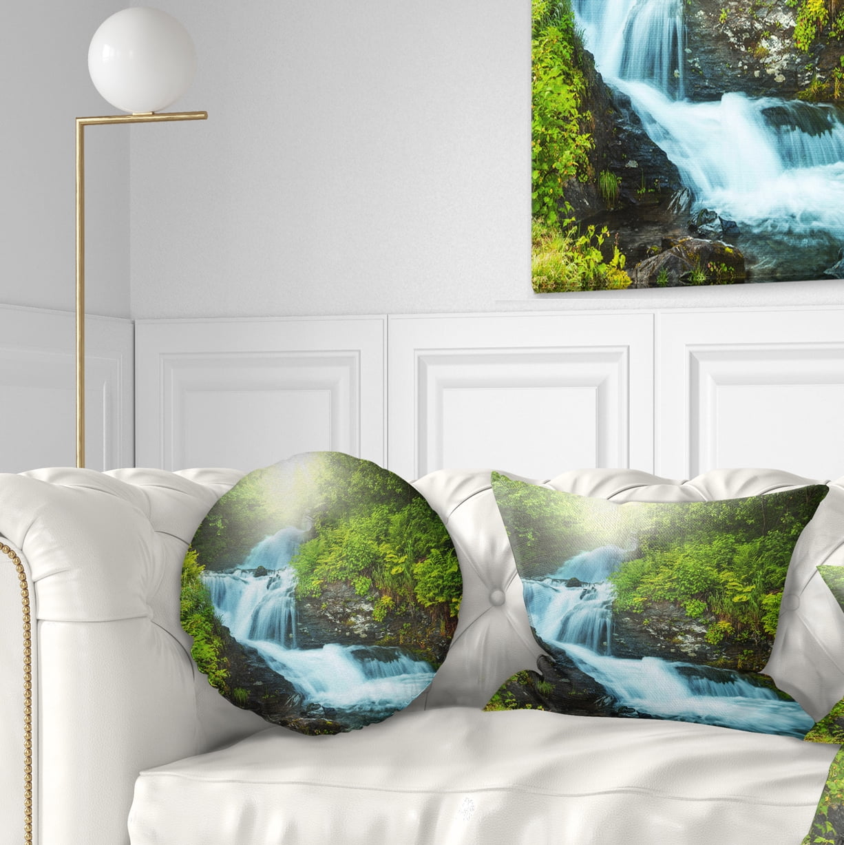 Designart Wonderful Creek in Green Forest - Landscape Printed Throw Pillow - 12x20