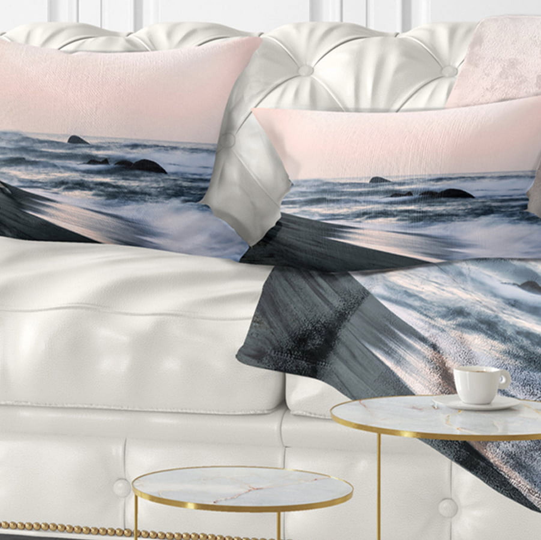 Designart Wonderful Long Exposure Sea Waves - Beach Photo Throw Pillow - 12x20