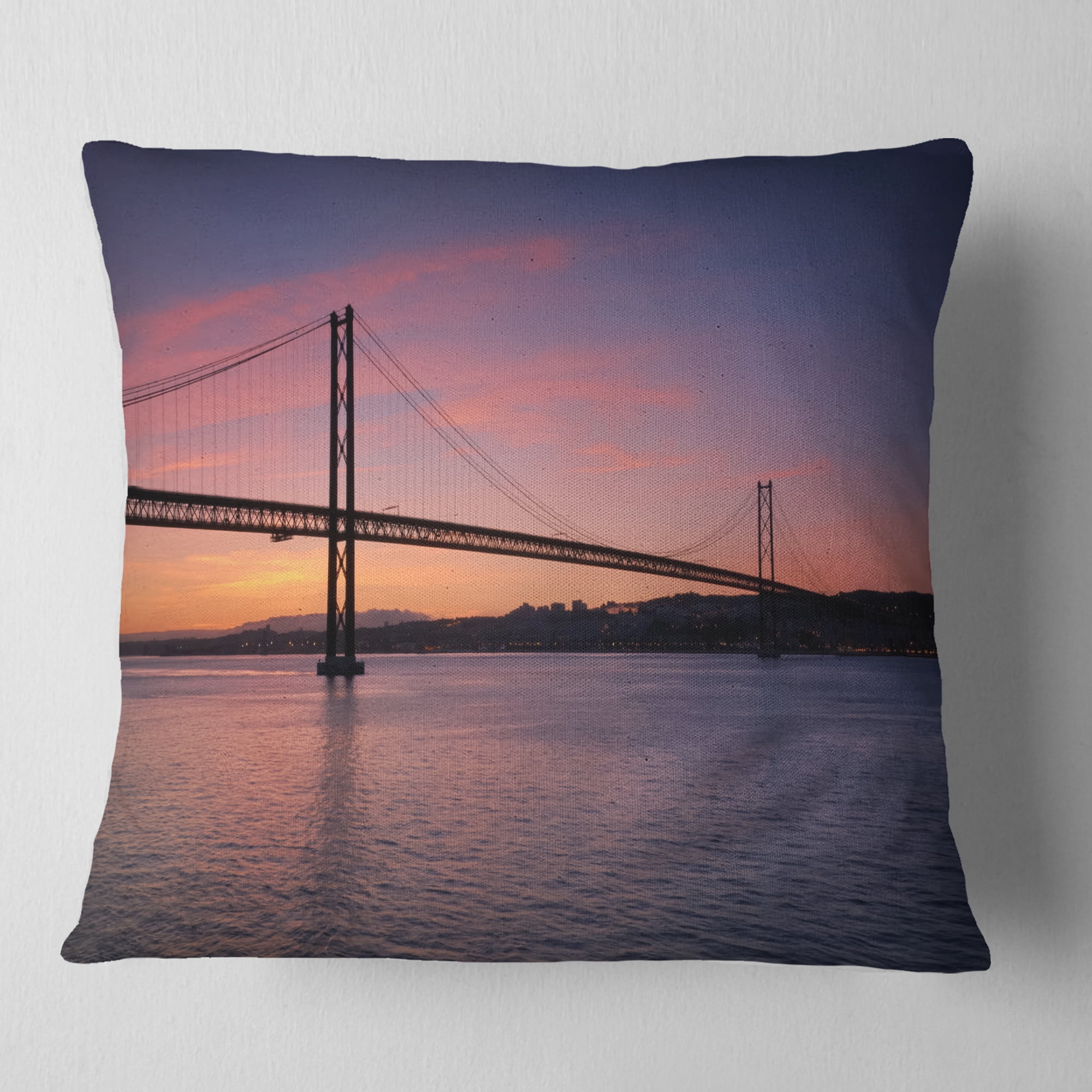 Designart Wonderful View of Lisbon Bridge - Pier Seascape Throw Pillow - 18x18
