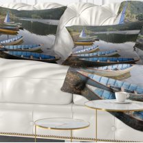 Designart Wonderful View of Pokhara Boats - Boat Throw Pillow - 12x20