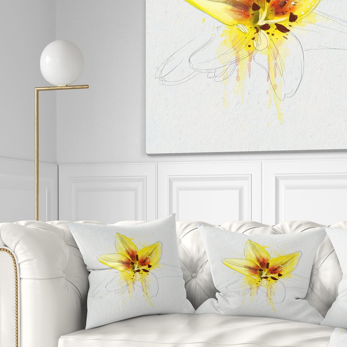 Designart Wonderful Yellow Lily Flower Sketch - Floral Throw Pillow - 18x18