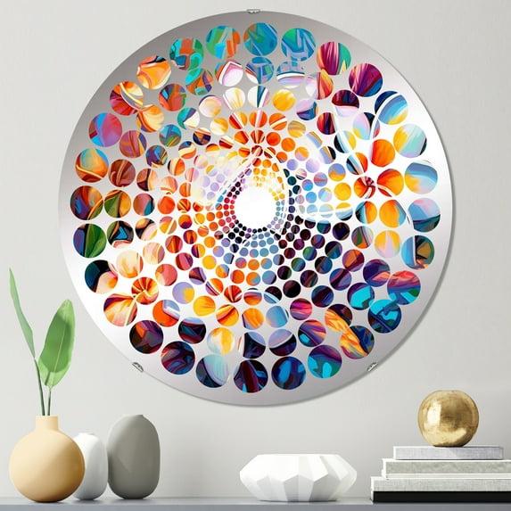 Designart "Wonderland of Colorful Plumeria in the Tropics" Plumeria Radial Dot Round Wall Mirror - Floral Oval Printed Decorative Mirror - Multiple Color Options