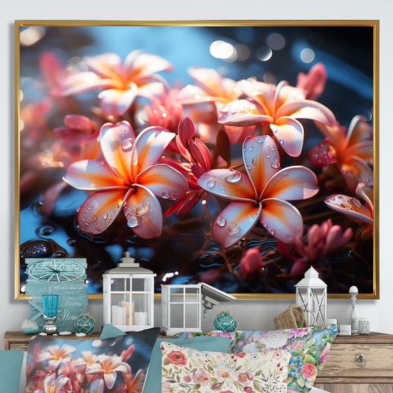 Designart "Wonderland Of Colorful Plumeria In The Tropics II" Plumeria Floater Framed Canvas Art Print