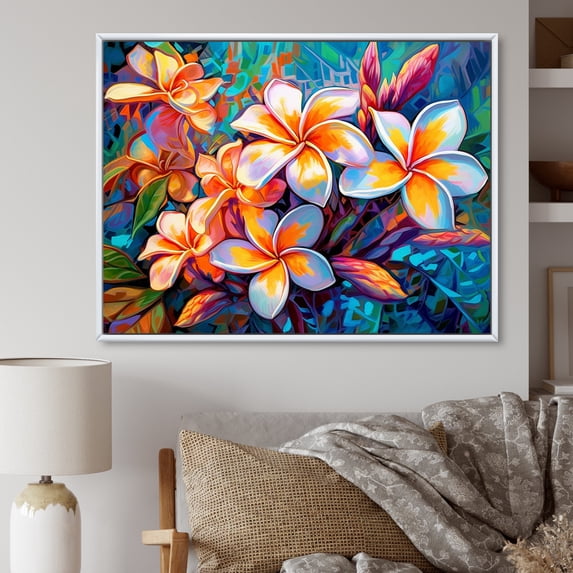Designart "Wonderland Of Colorful Plumeria In The Tropics" Plumeria Floater Framed Canvas Prints