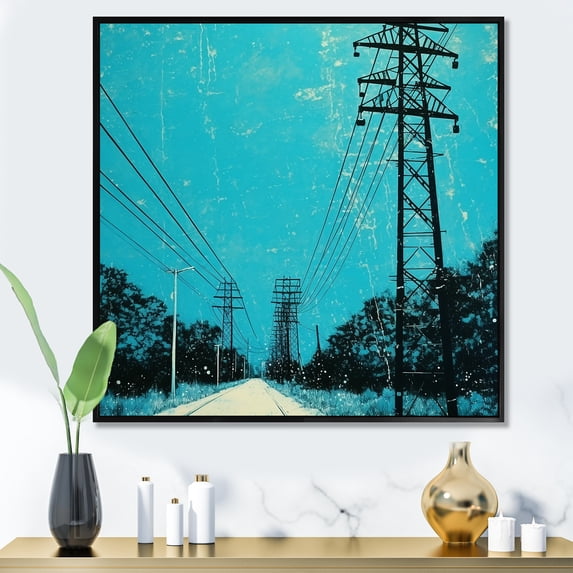 Designart "Wonderland Of Turquoise Tracks In Power Lines" Power Lines Floater Framed Canvas Prints