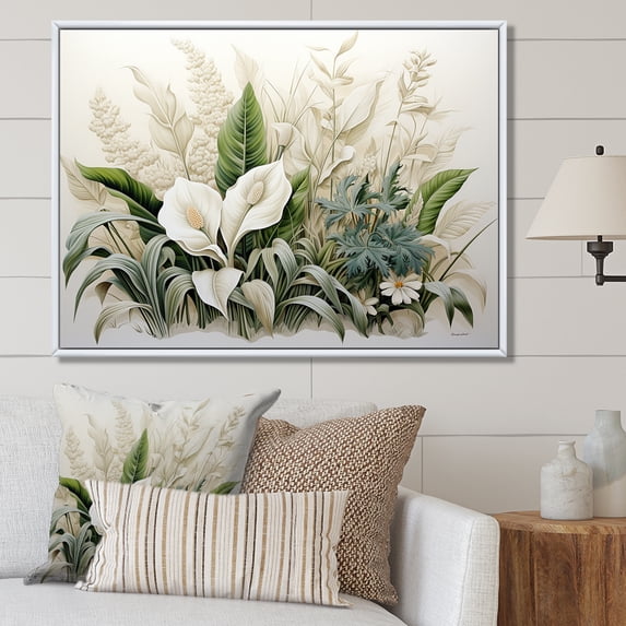 Designart "Wonders Of Contemporary White Botany" Plants Floater Framed Wall Art Living Room