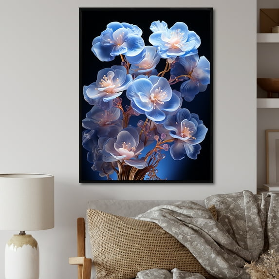 Designart "Wonders Of Pansies In Midnight Indigo I" Pansies Floater Framed Wall Art Prints