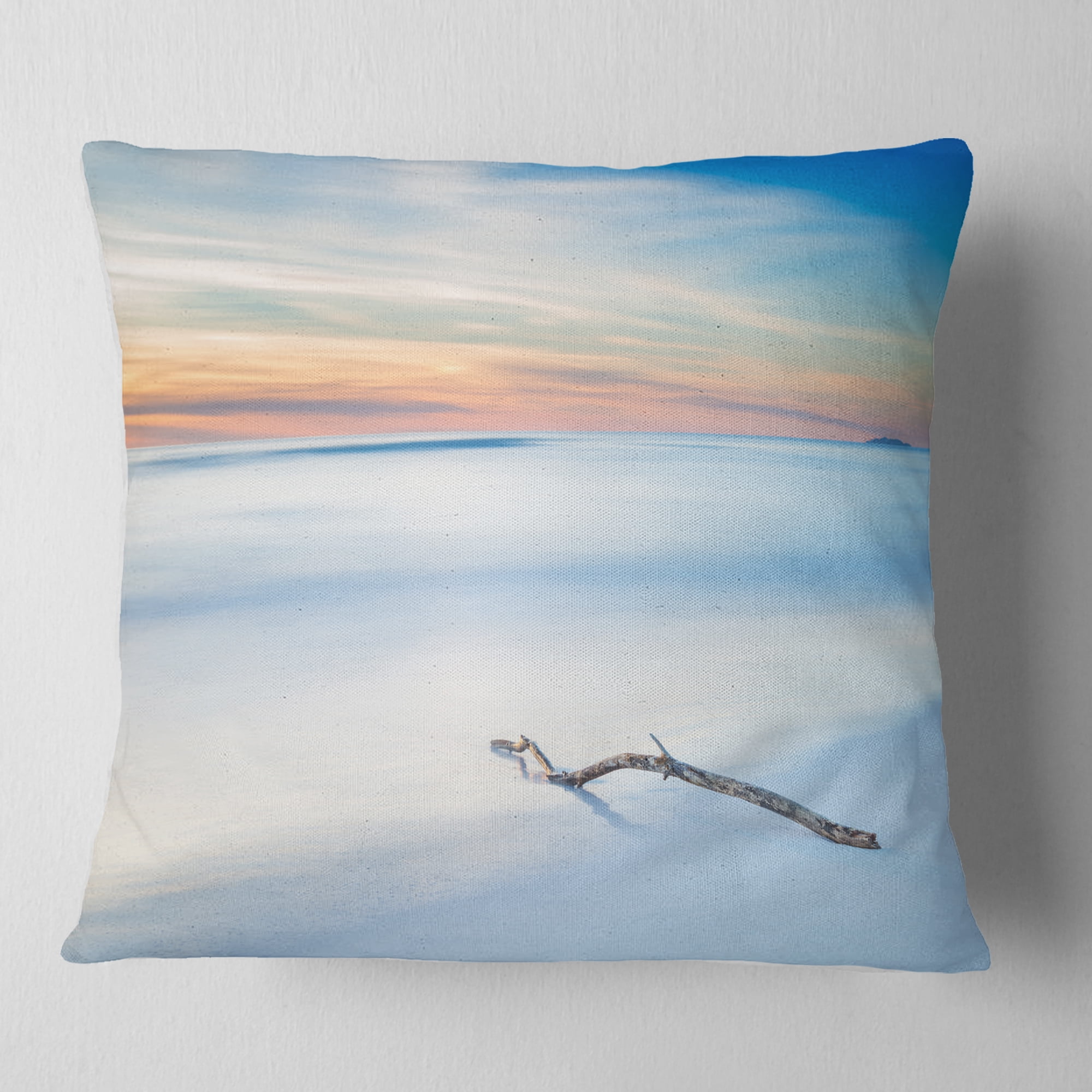 Designart Wood Branch on Beach at Twilight - Modern Seascape Throw Pillow - 18x18
