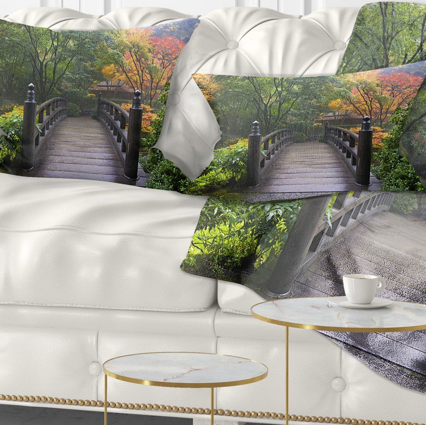 Designart Wood Bridge at Japanese Garden In Fall - Bridge Throw Pillow - 12x20