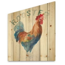 Designart 'Wood Farm Roaster On White I' Farmhouse Print on Natural Pine Wood