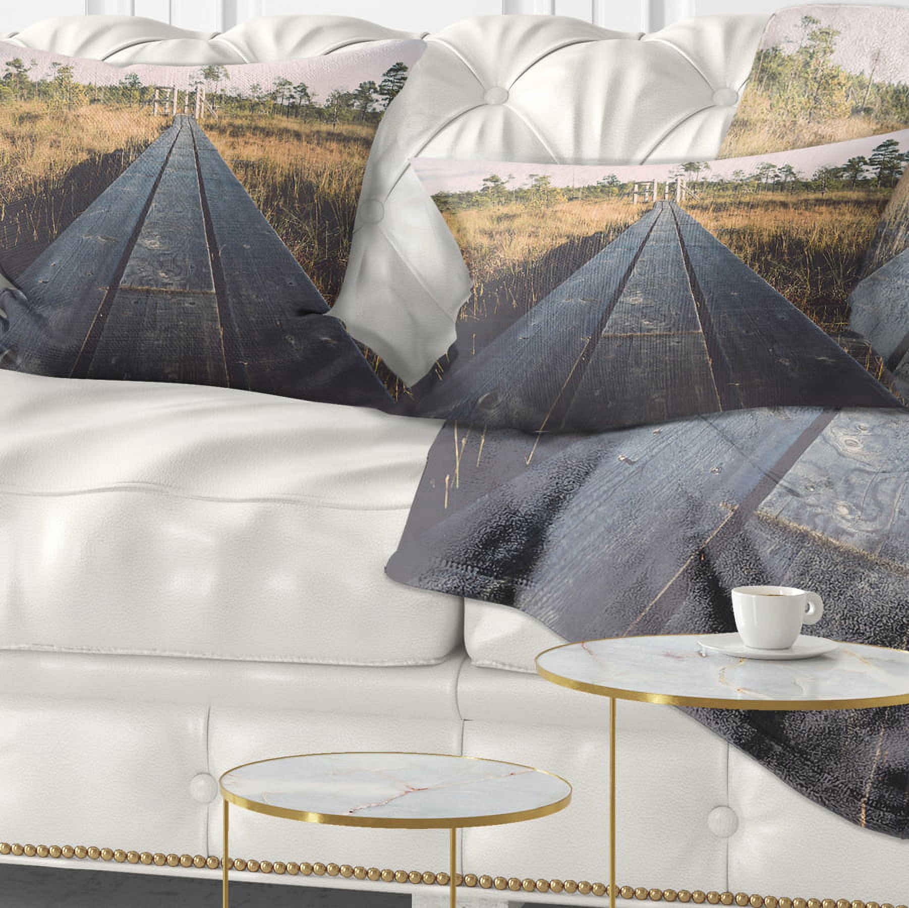 Designart Wood Footpath on the Bog in Fall - Landscape Printed Throw Pillow - 12x20
