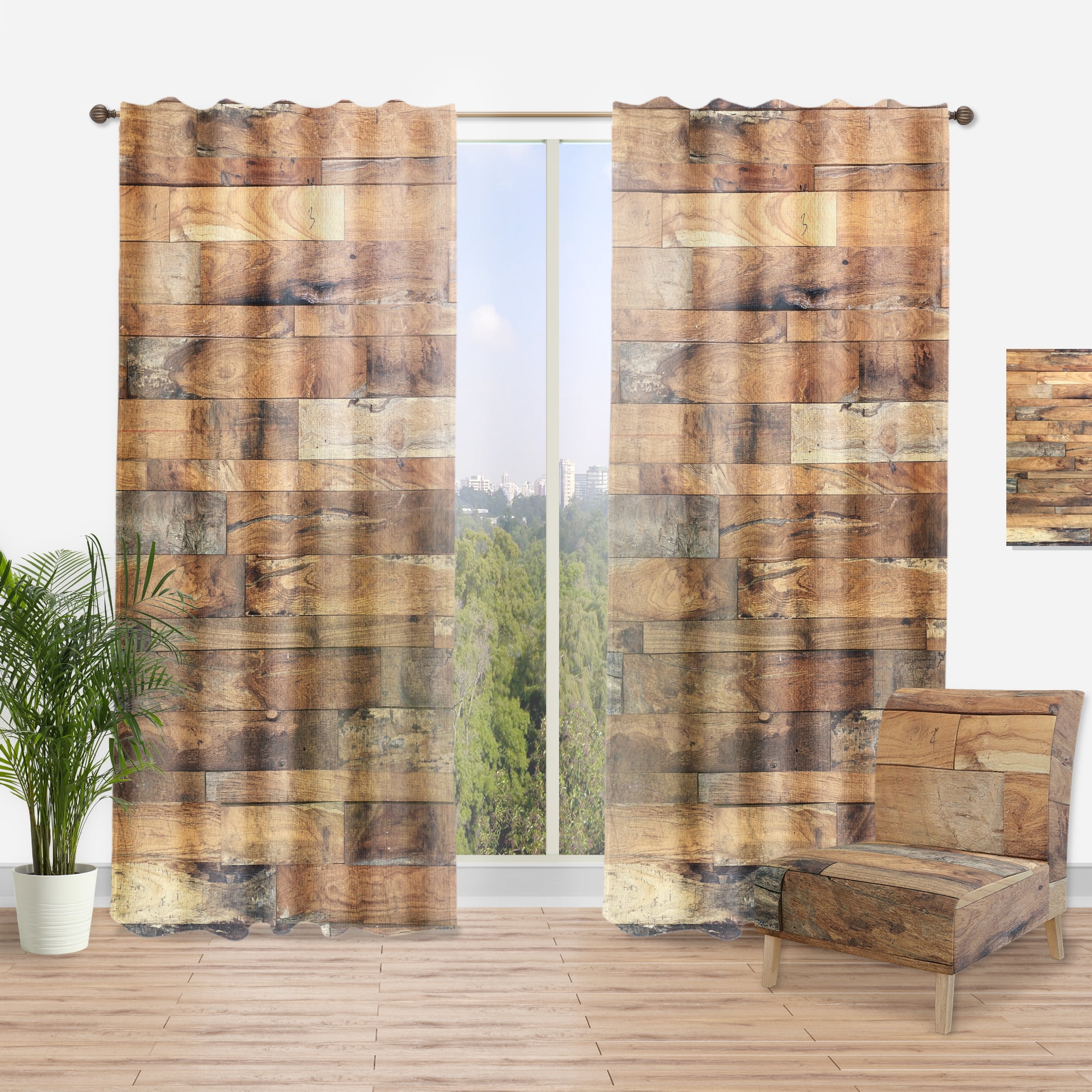 Designart 'Wood Planks' Modern & Contemporary Curtain Panel