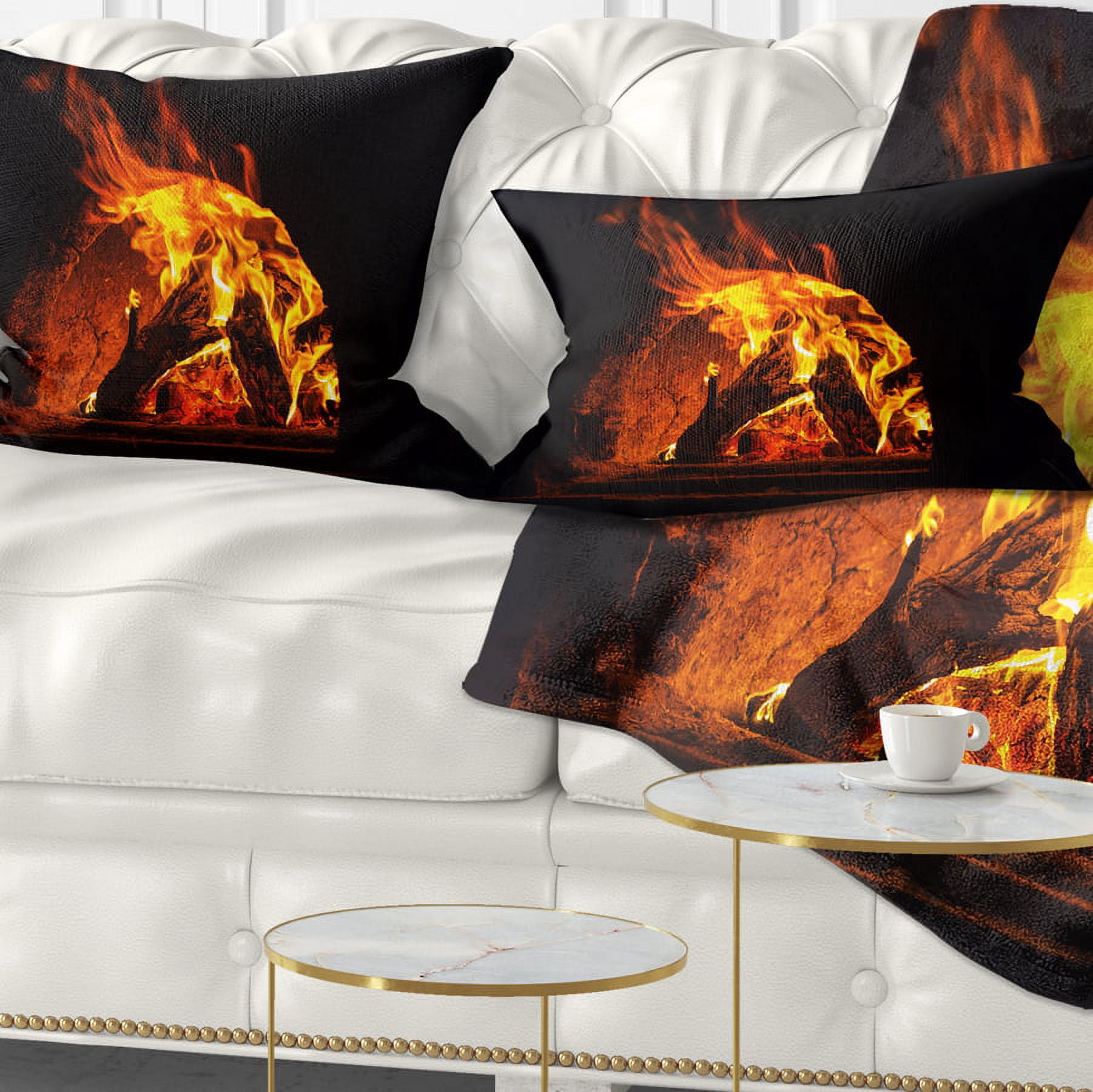 Designart Wood Stove with Fire and Blaze - Abstract Throw Pillow - 12x20