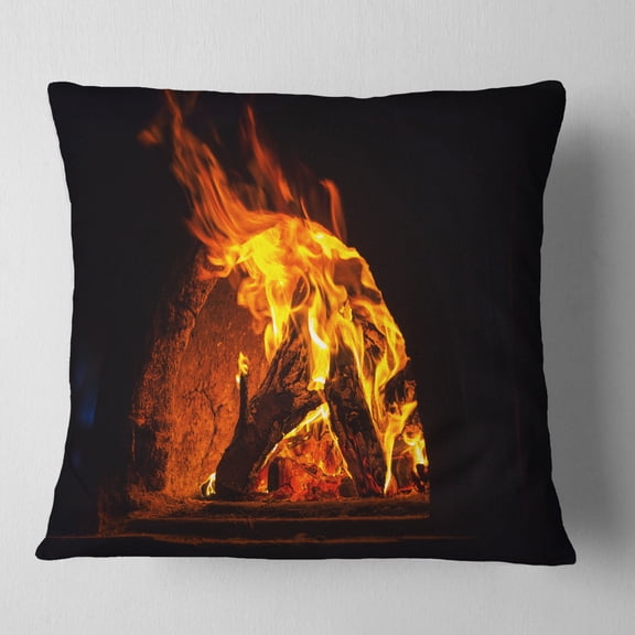 Designart Wood Stove with Fire and Blaze - Abstract Throw Pillow - 16x16
