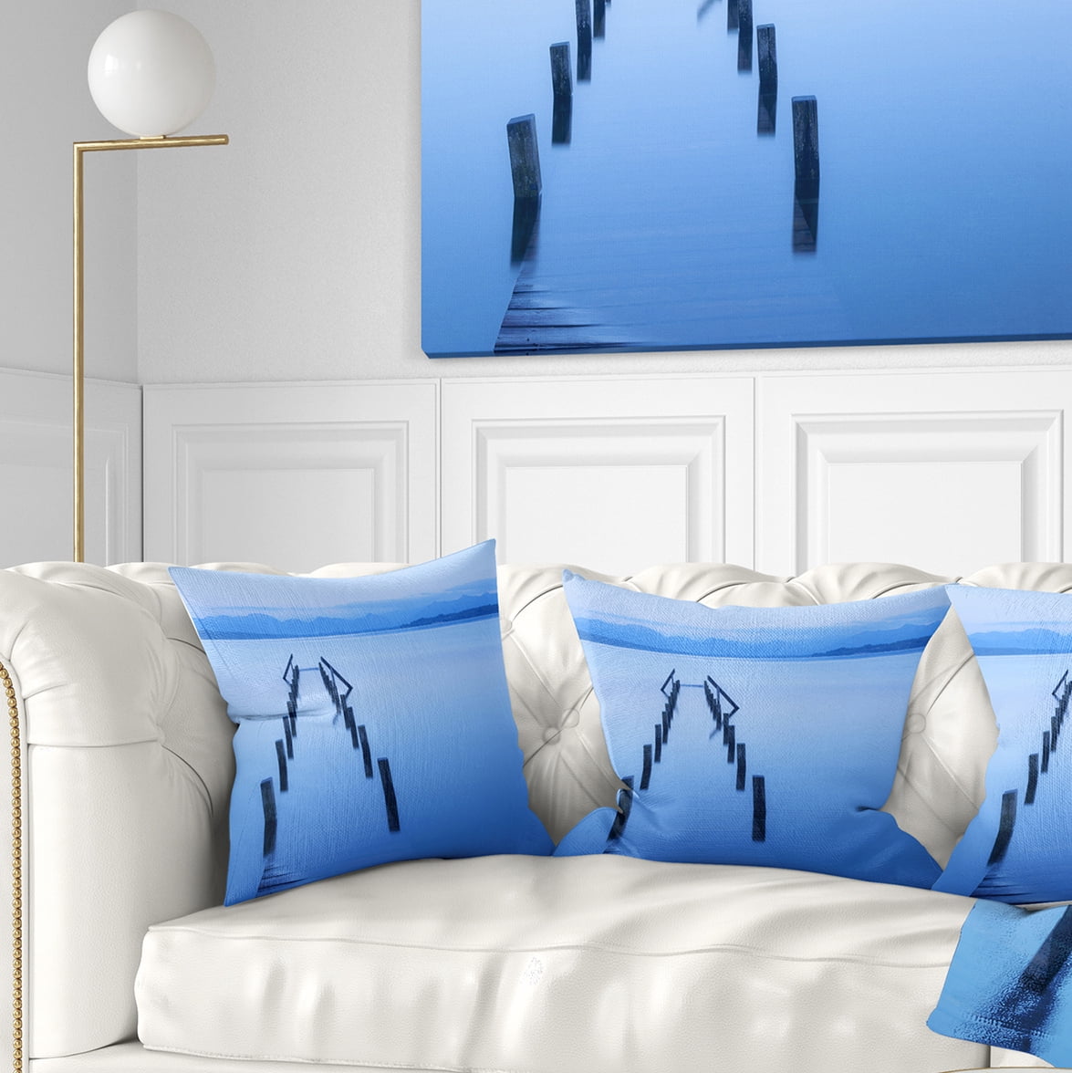 Designart Wood Walk - Seascape Photography Throw Pillow - 18x18