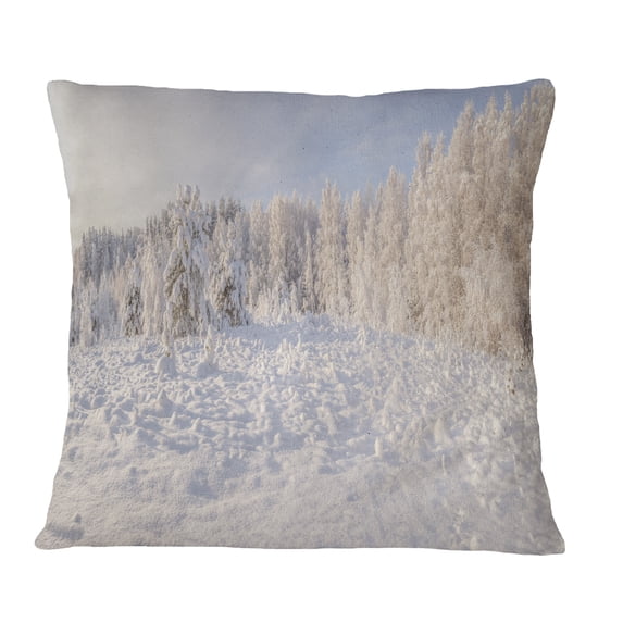 Designart Wood Winter Glade - Landscape Printed Throw Pillow - 16x16