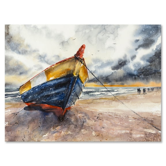 Designart ' Wooden Boat On The Baltic Shores At Evening Glow ' Nautical & Coastal Canvas Wall Art Print
