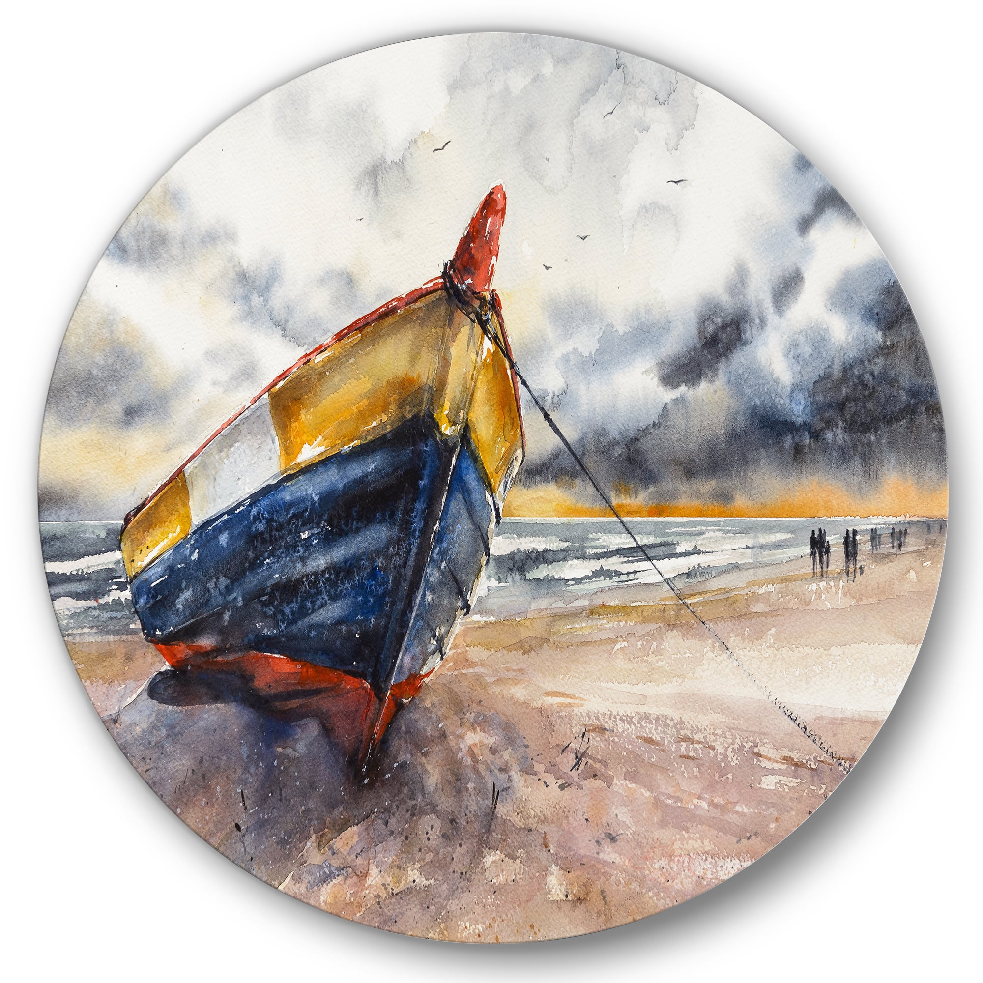Designart 'Wooden Boat On The Baltic Shores At Evening Glow' Nautical & Coastal Circle Metal Wall Art 11x11 - Disc of 11