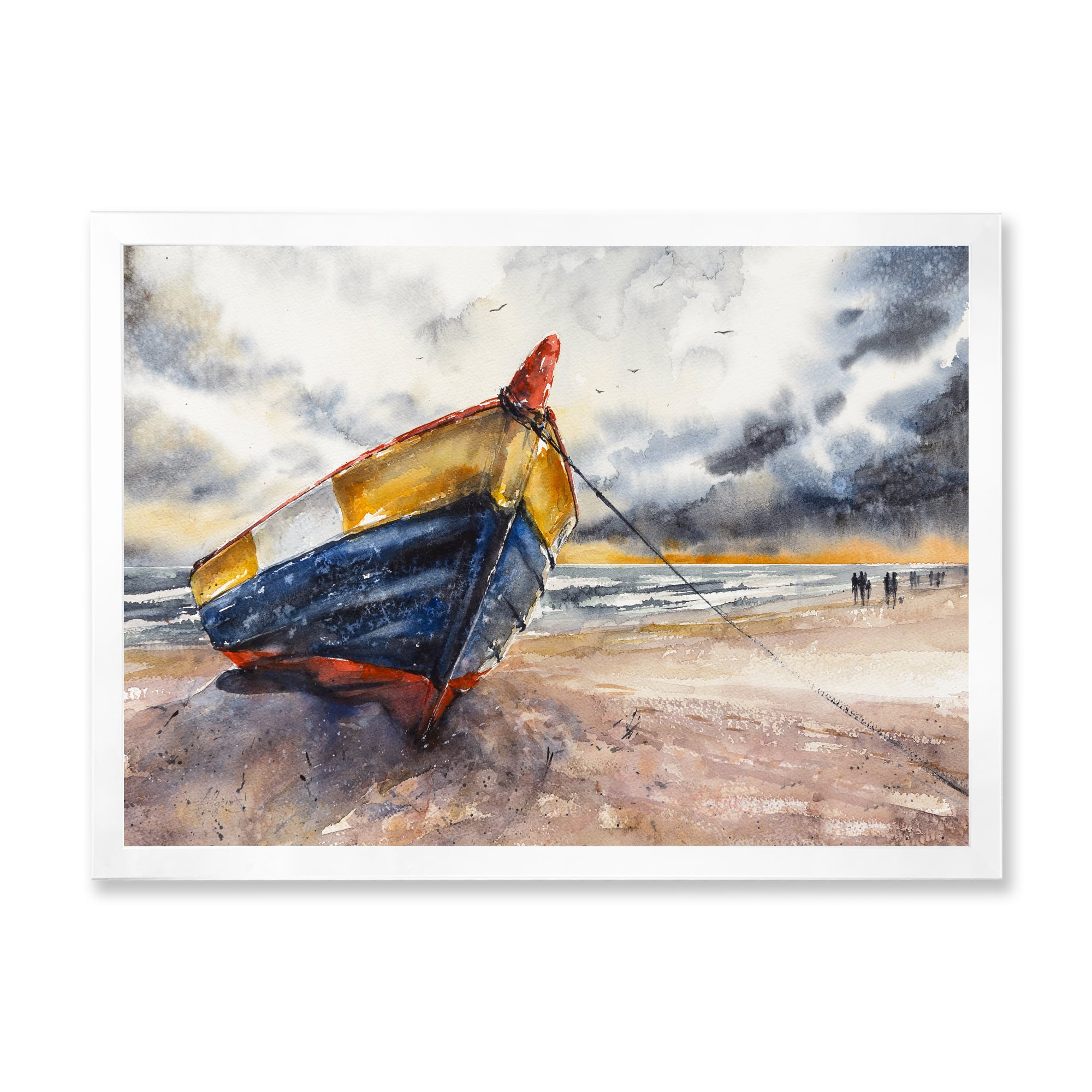 Designart 'Wooden Boat On The Baltic Shores At Evening Glow' Nautical & Coastal Framed Art Print