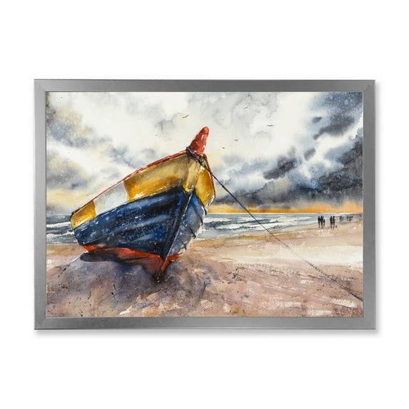 Designart 'Wooden Boat On The Baltic Shores At Evening Glow' Nautical & Coastal Framed Art Print