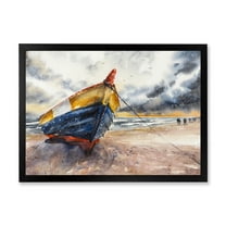Designart 'Wooden Boat On The Baltic Shores At Evening Glow' Nautical & Coastal Framed Art Print