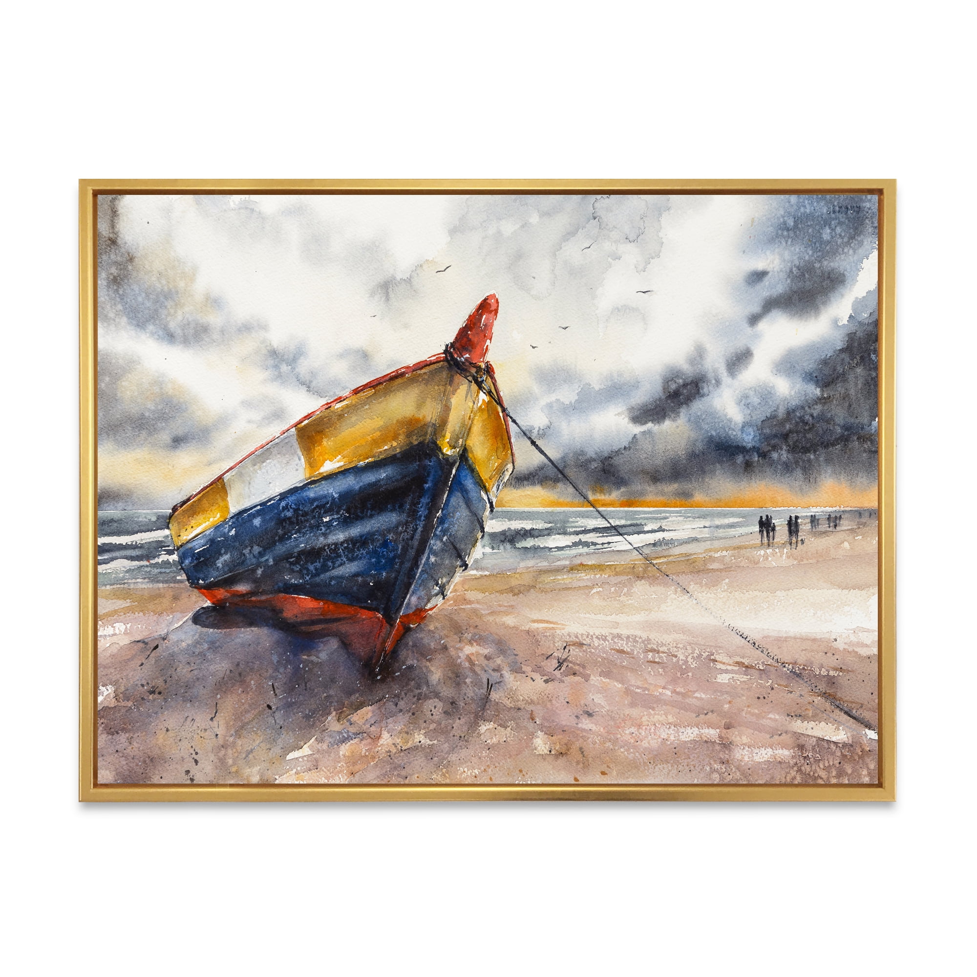 Designart 'Wooden Boat On The Baltic Shores At Evening Glow' Nautical & Coastal Framed Canvas Wall Art Print