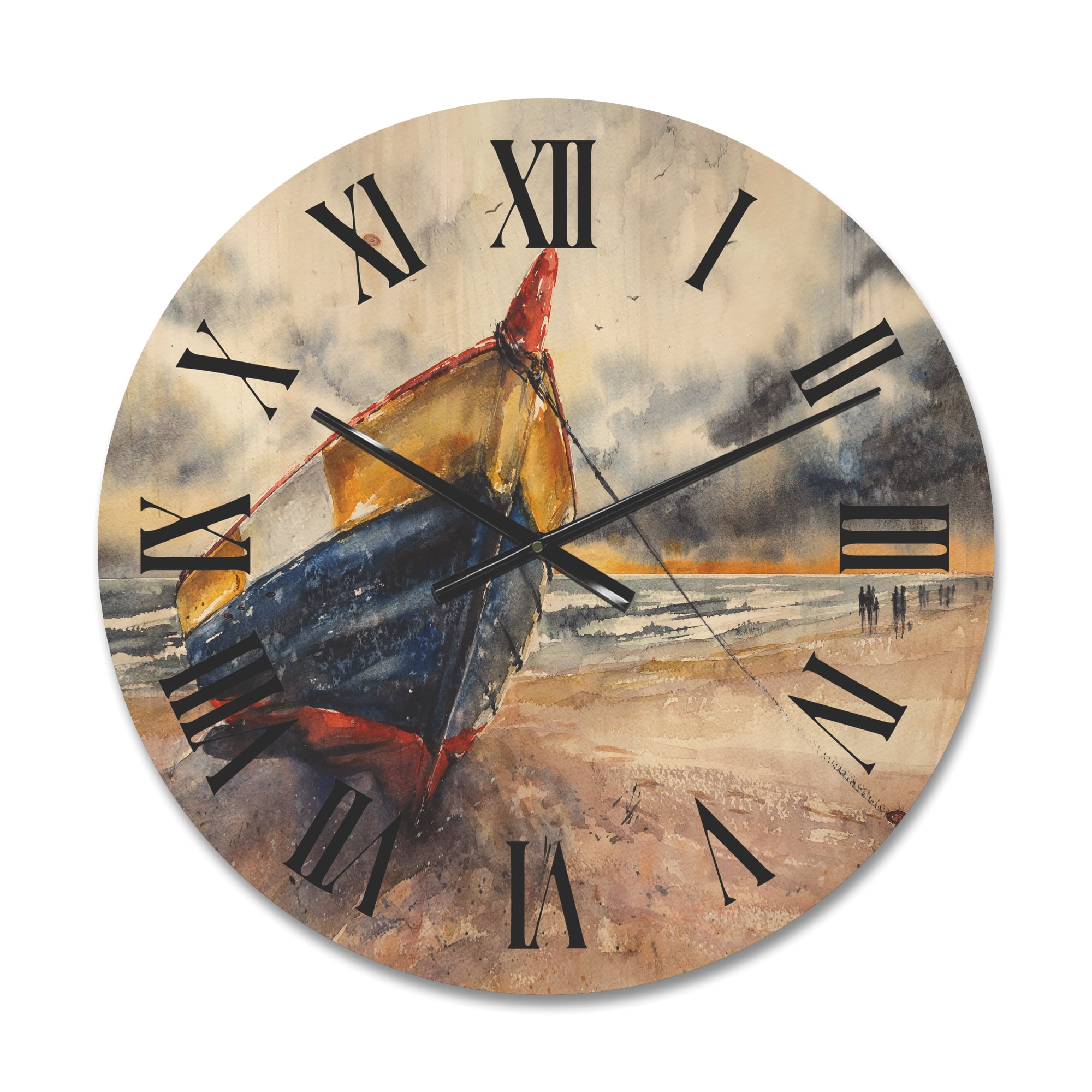Designart 'Wooden Boat On The Baltic Shores At Evening Glow' Nautical & Coastal Wood Wall Clock
