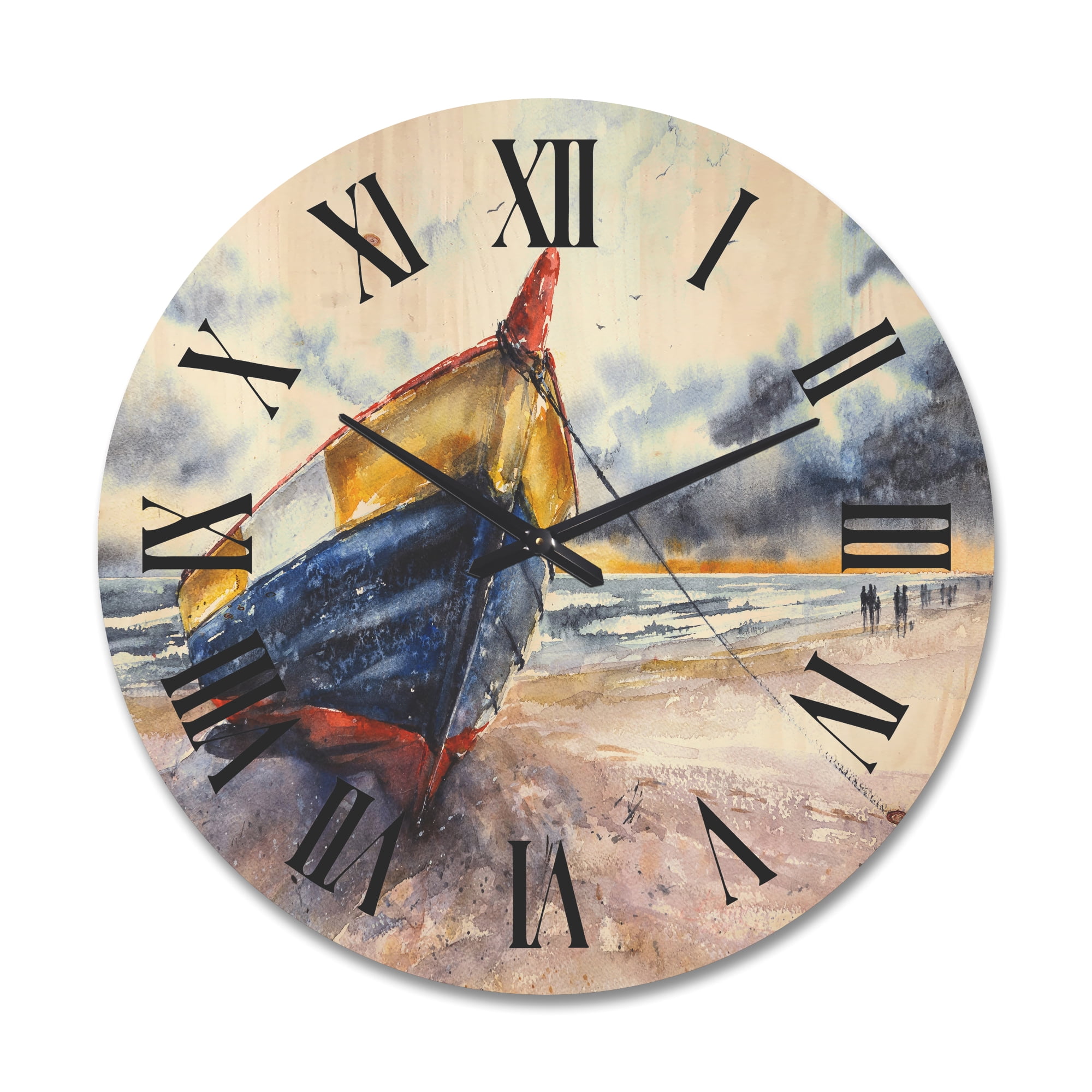 Designart 'Wooden Boat On The Baltic Shores At Evening Glow' Nautical & Coastal Wood Wall Clock