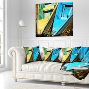 Designart Wooden Boats on Lake Phewa - Boat Throw Pillow - 16x16