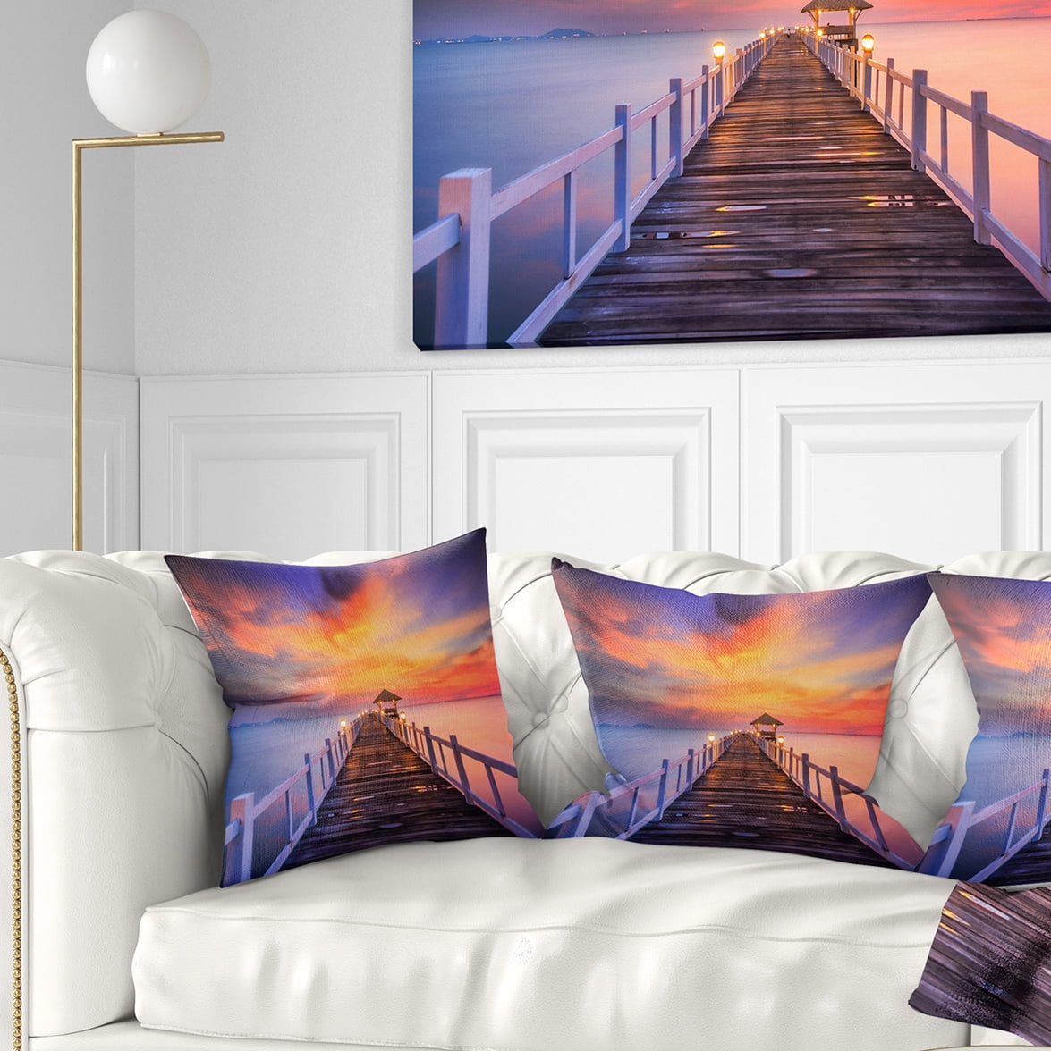 Designart Wooden Bridge - Landscape Photography Throw Pillow - 16x16