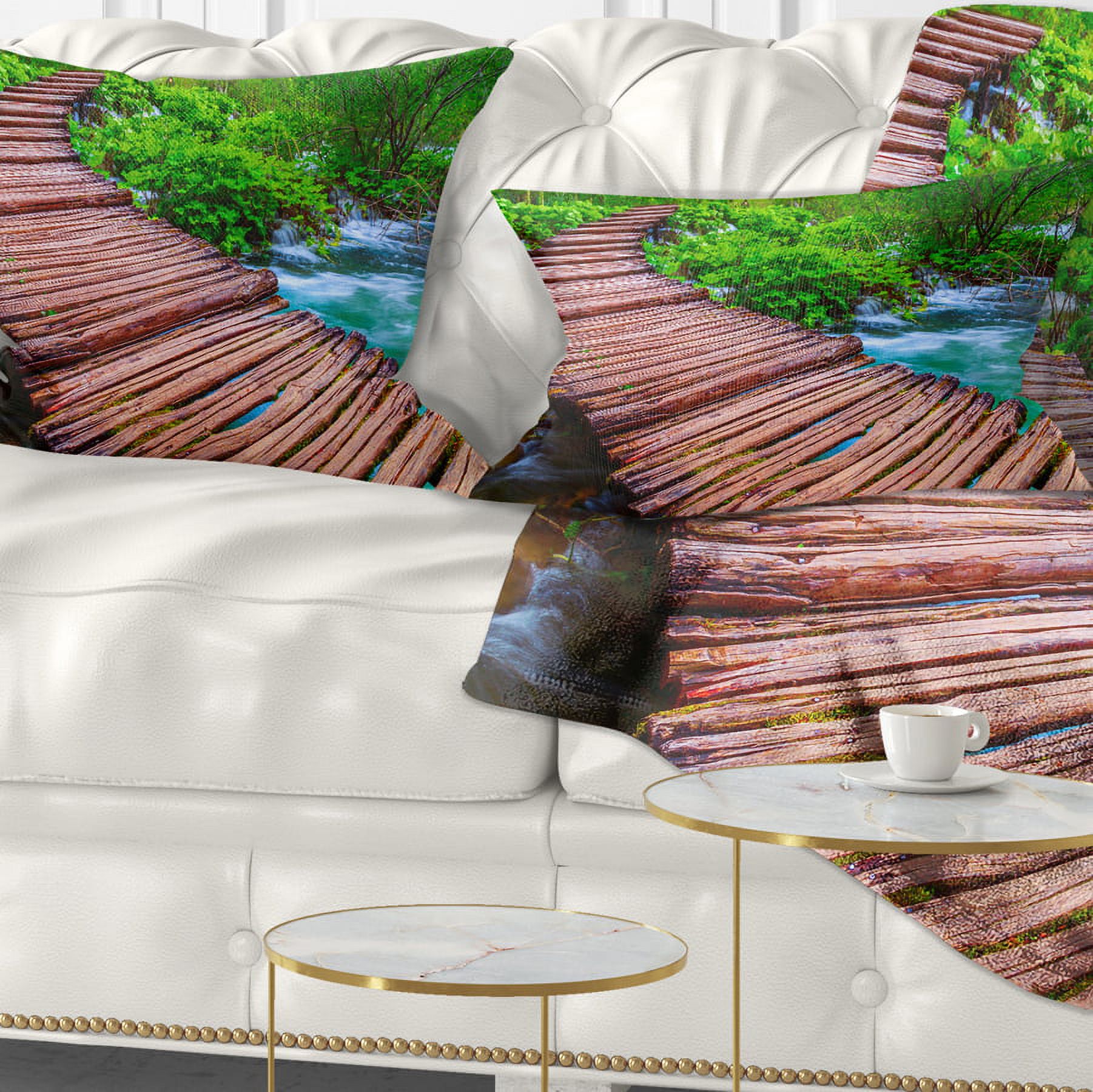 Designart Wooden Bridge in National Park - Landscape Photography Throw Pillow - 12x20