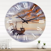 Designart 'Wooden Fishing Boat On The Baltic Shore' Nautical & Coastal Wall Clock
