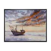 Designart 'Wooden Fishing Boat On The Baltic Shore With Evening Clouds' Nautical & Coastal Framed Canvas Wall Art Print