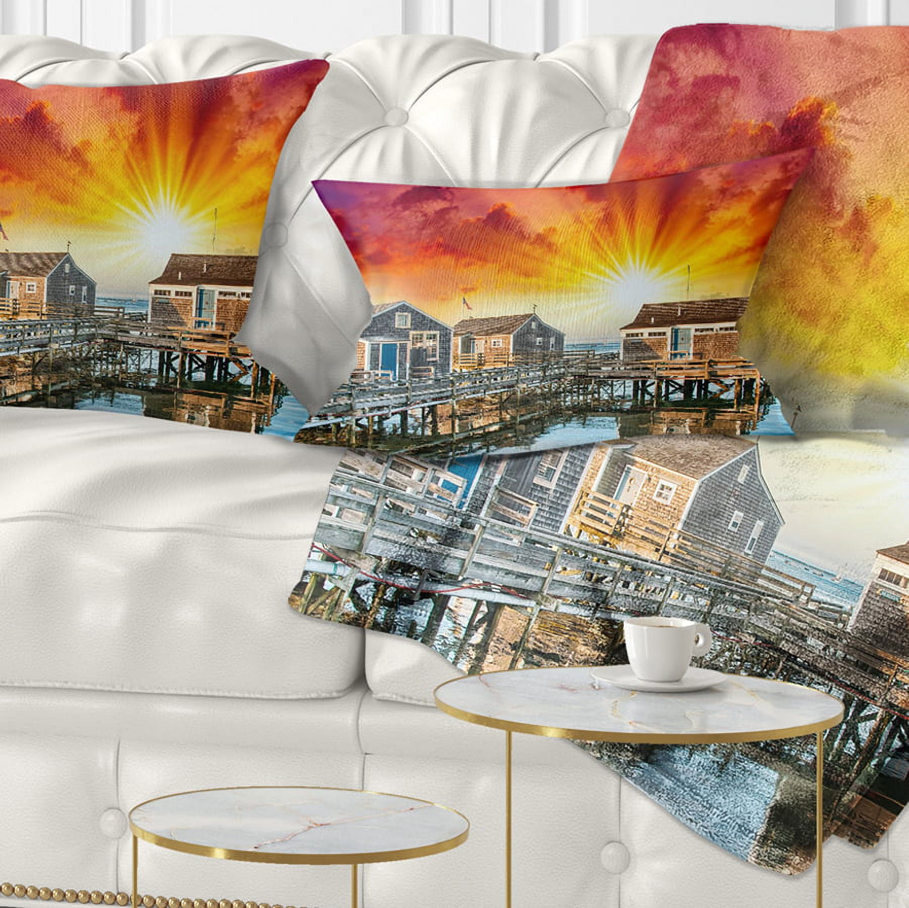 Designart Wooden Homes at Sunset - Landscape Photo Throw Pillow - 12x20
