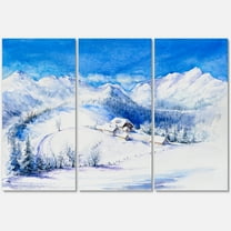 Designart ' Wooden House With Winter Mountain Landscape ' Traditional Canvas Wall Art Print